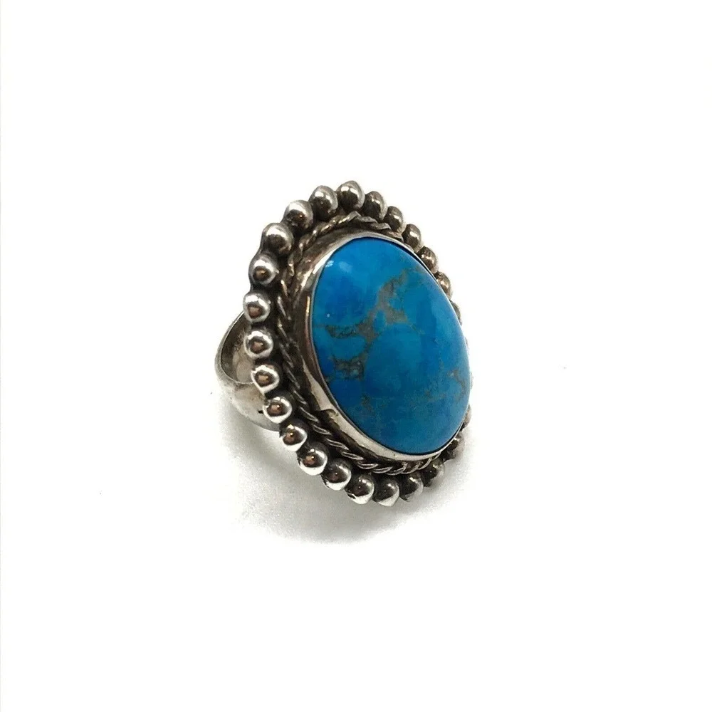 Vintage 925 Sterling Silver Large Chunky Turquoise Statement Ring Size 7